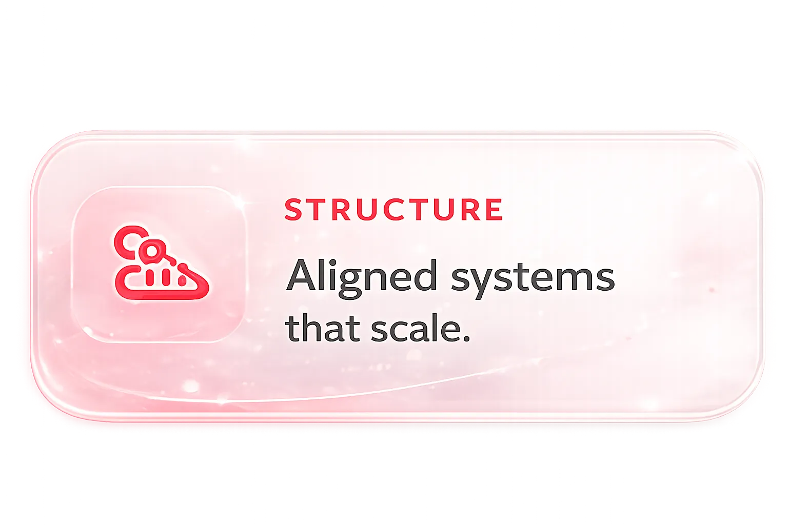 Graphic card displaying the text 'Aligned systems that scale.' with an icon.