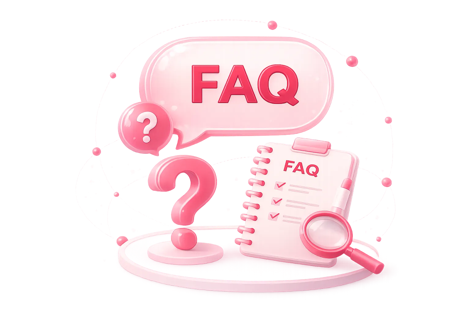 An illustration of a FAQ section with a question mark symbol.