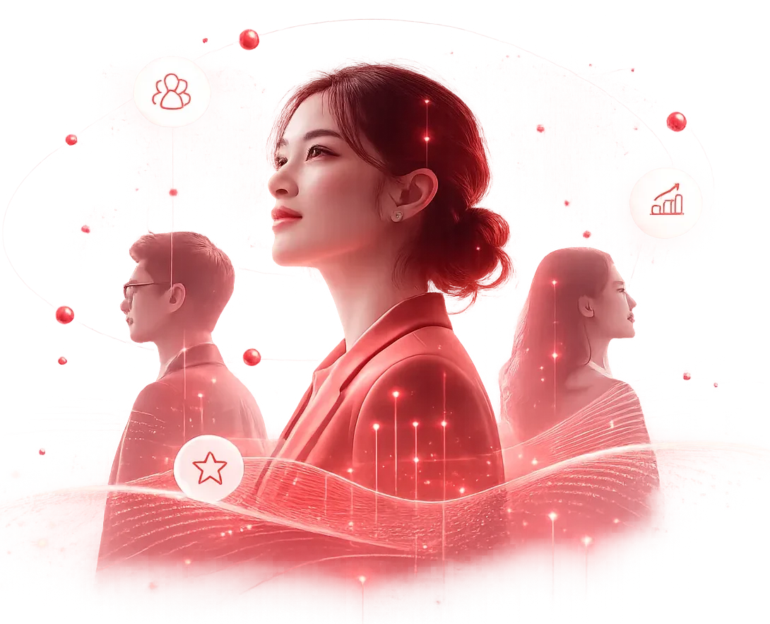 An abstract illustration representing workforce dynamics with icons.