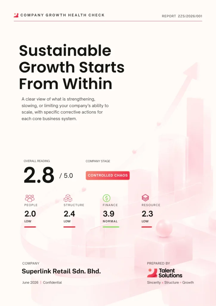 Cover page of a report titled 'Company Growth Health Check' featuring a clean design with a focus on sustainable growth.