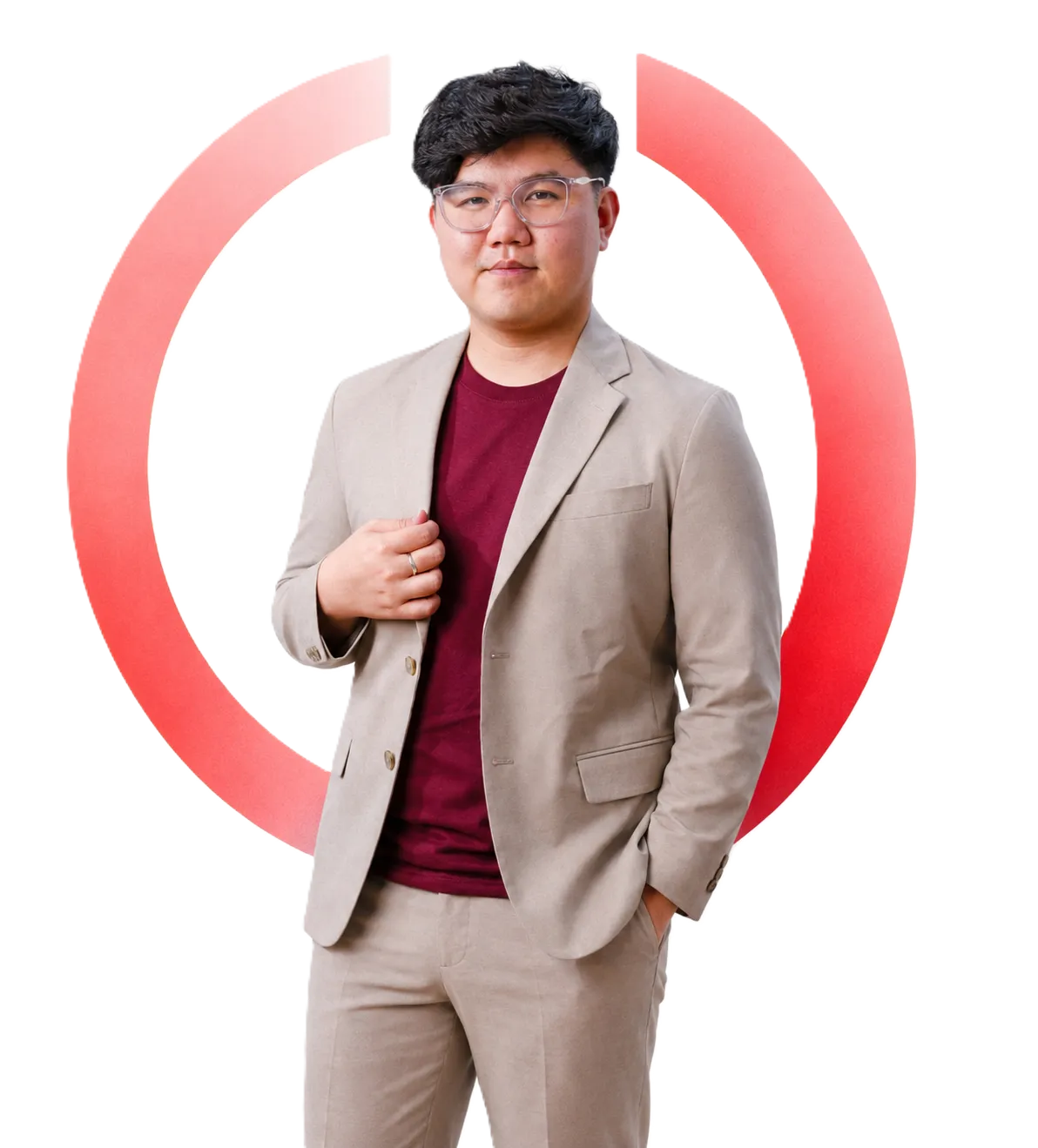 A professional executive standing confidently in a business setting.